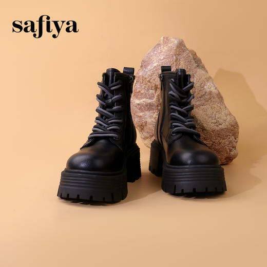 Safiya/索菲娅2023秋冬 机车风厚底大头粗高跟英伦绑带马丁靴 SF34116019 商品图4