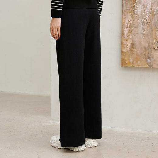 玳莎女装2023年冬季新款立缝直筒针织裤宽松黑色简约松紧腰休闲裤  DD36305 商品图3