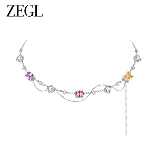 ZEGL设计师多巴胺系列彩色锆石项链女生轻奢小众choker颈链锁骨链 商品图0