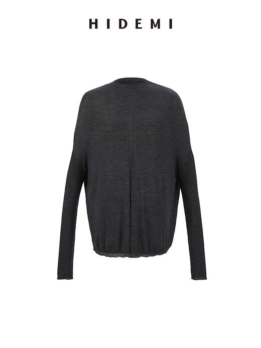 HIDEMI 极细美利奴羊毛大廓形落肩设计感茧型针织上衣 商品图2