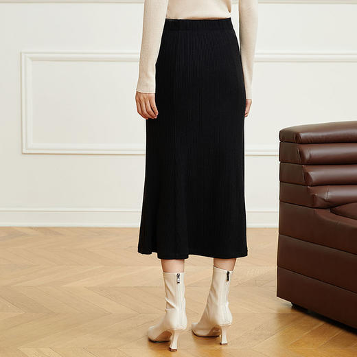 玳莎高腰针织鱼尾裙女2023年冬季新款保暖修身优雅黑色显瘦半身裙  DD34301 商品图2