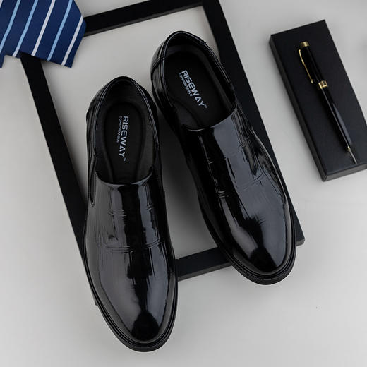 男士内增高皮鞋增高7cm套脚一脚蹬商务正装英伦系带结婚新郎鞋 商品图3