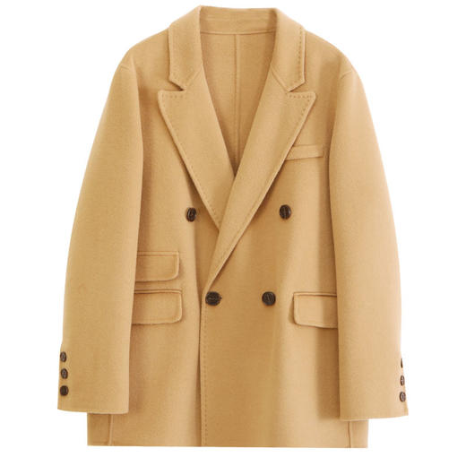玳莎女装2023年冬季新款绵羊毛双面呢双排扣驼色西装通勤气质外套  DD37305 商品图4
