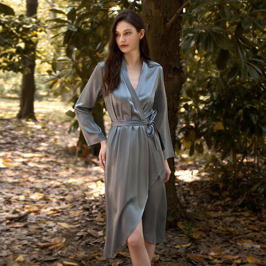 Solo seta22姆米真丝睡袍女长款桑蚕丝连衣裙婚礼晨袍秋冬 商品图3