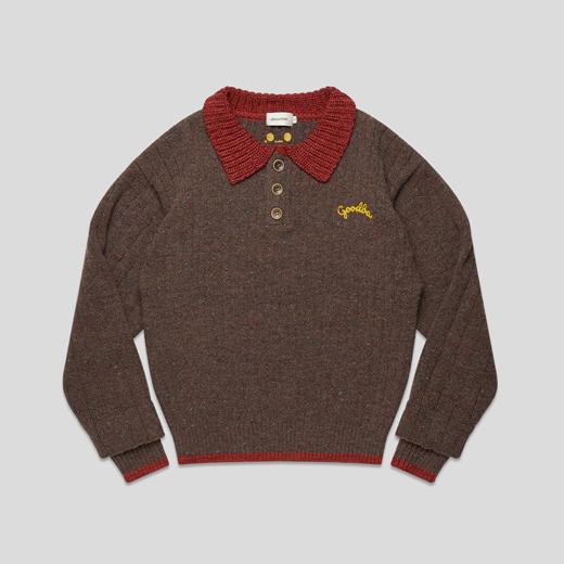 GOODBAI GOODEES刺绣logo撞色宽松polo领毛衣 商品图2