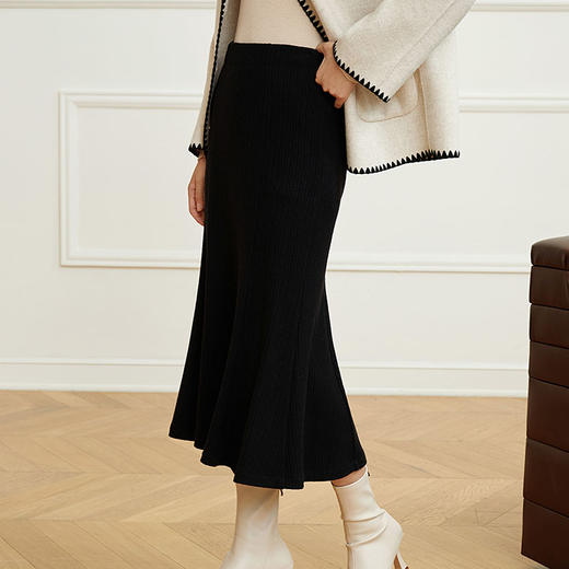 玳莎高腰针织鱼尾裙女2023年冬季新款保暖修身优雅黑色显瘦半身裙  DD34301 商品图3