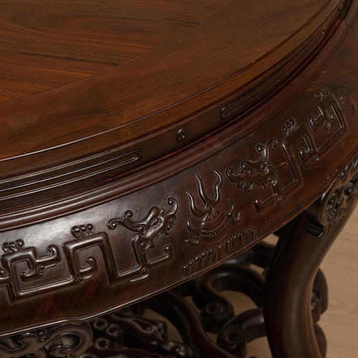 二十世纪 红木夔龙纹三弯腿六足双拼圆桌圆凳成套（一桌六凳） 商品图1