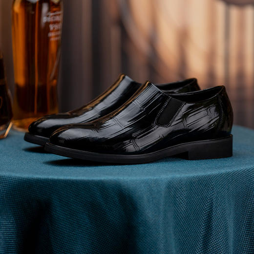 男士内增高皮鞋增高7cm套脚一脚蹬商务正装英伦系带结婚新郎鞋 商品图1