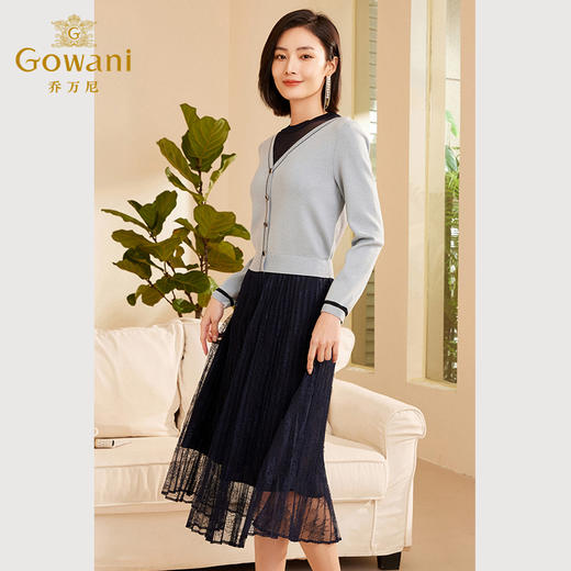 乔万尼连衣裙新款女早秋气质长袖高级感针织显瘦ET3M769 商品图3