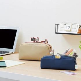 日本LIHIT LAB喜利限量款帆布拉链笔袋立在笔袋上的猫咪限定