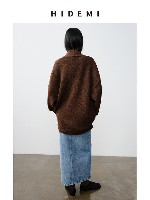 HIDEMI 厚款粗针V领慵懒口袋针织毛衣开衫外套大衣/坎肩 商品图8