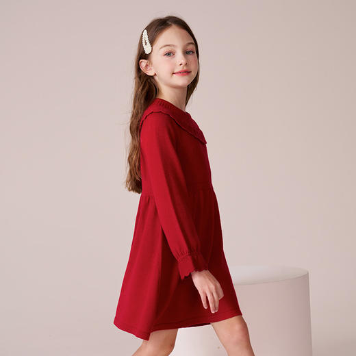 mettekids女童连衣裙2023秋冬新款洋气红色裙子儿童绵羊毛公主裙 商品图3