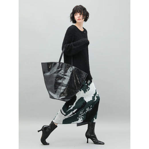 COCOBELLA新国风山水提花针织半身裙女秋冬新中式优雅长裙HS559 商品图2