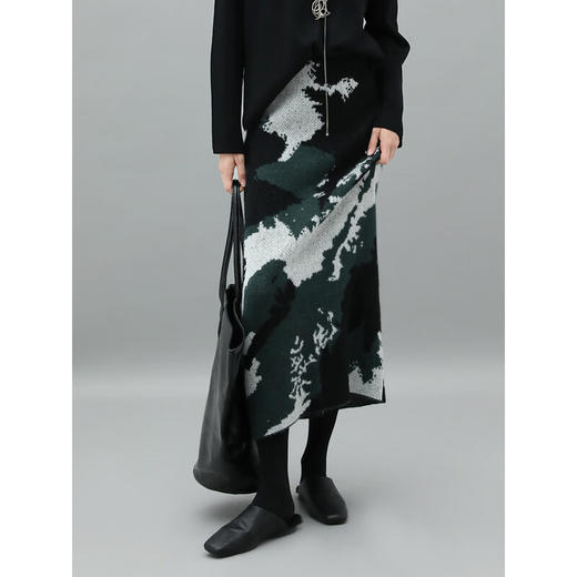 COCOBELLA新国风山水提花针织半身裙女秋冬新中式优雅长裙HS559 商品图1