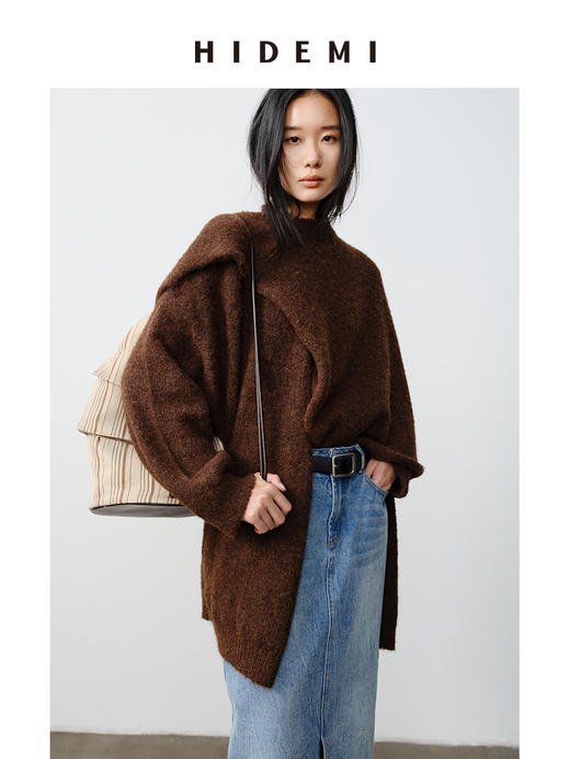 HIDEMI 厚款粗针V领慵懒口袋针织毛衣开衫外套大衣/坎肩 商品图2