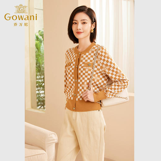 乔万尼针织衫上衣女新款秋季小香风棋盘格羊毛开衫ET3M760 商品图1