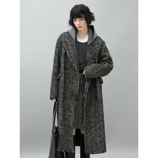 COCOBELLA静奢复古人字纹毛呢外套过膝长款大衣加厚外套WL545 商品图1