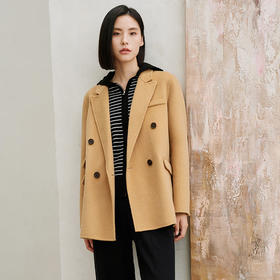 玳莎女装2023年冬季新款绵羊毛双面呢双排扣驼色西装通勤气质外套  DD37305