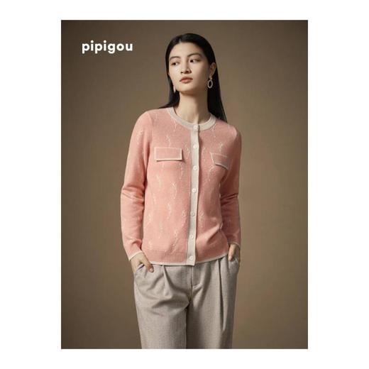 3楼 皮皮狗女式羊绒提花圆领开衫 商品图0