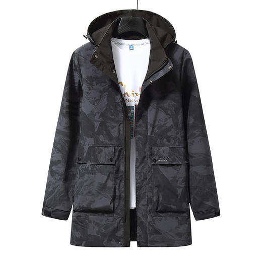 【新款DWN】大依优型大码风衣迷彩系夹克休闲外套加肥加大上衣胖子可拆卸帽男装 商品图0