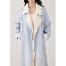 鹿向南《晴雪万里》双面呢大衣女2023秋冬浅蓝色小个子羊绒外套
