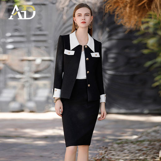 AD秋冬新款翻领拼接粗花呢外套小香风气质女士毛呢套装名媛正装 商品图1