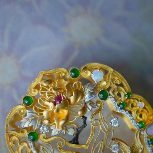 龢盒原创 精选阳绿精品翡翠雕花牡丹香囊 商品图5