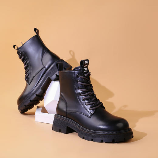 Safiya/索菲娅2023秋冬潮酷机车风百搭系带厚底英伦粗跟短靴 SF34116066/SF34118066 商品图0