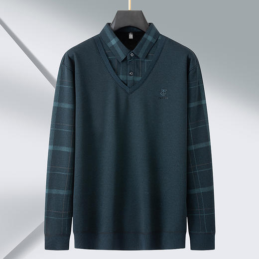 【假两件】【新款DPS】大依优型大码加绒长袖Polo衫假两件弹力加肥加大胖子上衣男士T恤肥佬打底男装 商品图3