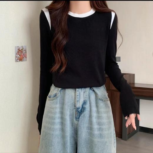【时尚韩版修身！内搭长袖打底衫】舒适宽松简约，拼接打底衫秋季韩版修身女装上衣内搭长袖圆领T恤打底 商品图2