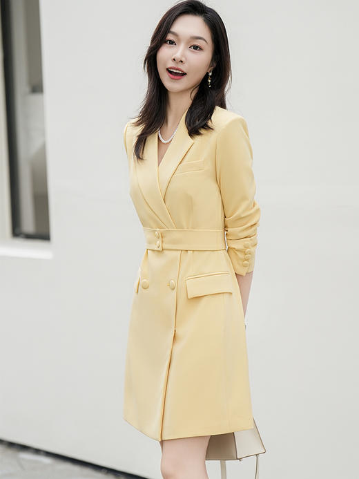 洋气黄色长袖职业连衣裙主持人上镜正装演讲服 商品图3
