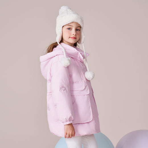 mettekids女童羽绒服2023冬季新款粉色中长款儿童90鹅绒保暖外套 商品图2