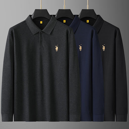 【新款DG】大依优型大码长袖Polo衫翻领加肥加大肥佬休闲宽松透气上衣胖子绅士打底T恤 商品图1