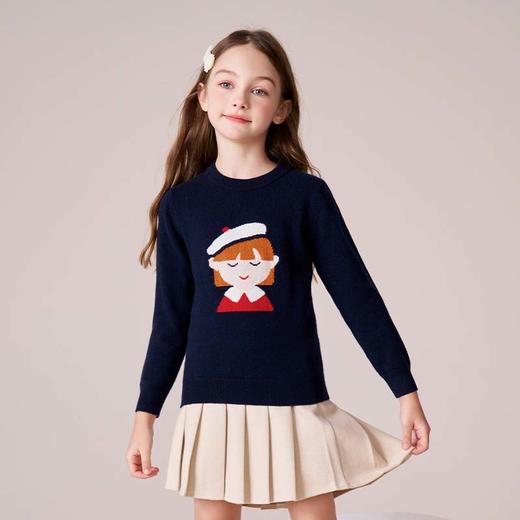 mettekids女童羊绒衫2023秋冬新款黑藏青针织打底衫儿童卡通毛衣 商品图4