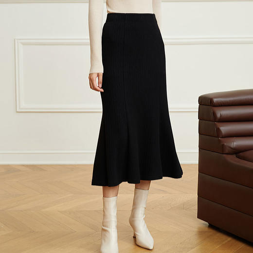 玳莎高腰针织鱼尾裙女2023年冬季新款保暖修身优雅黑色显瘦半身裙  DD34301 商品图0