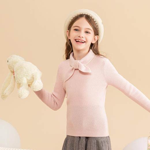 mettekids女童羊绒衫2023秋冬新款粉色打底针织衫儿童洋气毛衣 商品图4