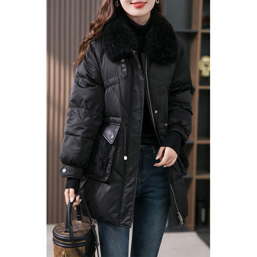 设计感羊羔毛领羽绒服女2023冬季新款韩版中长款90鹅绒服保暖外套 商品图3