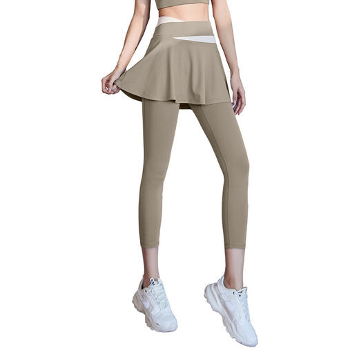 【高腰收腹凸显蛮腰❗️拼色短裙长裤】新款假两件防走光瑜伽裤裸感高弹拼色裙裤高腰提臀速干紧身健身裤 商品图4