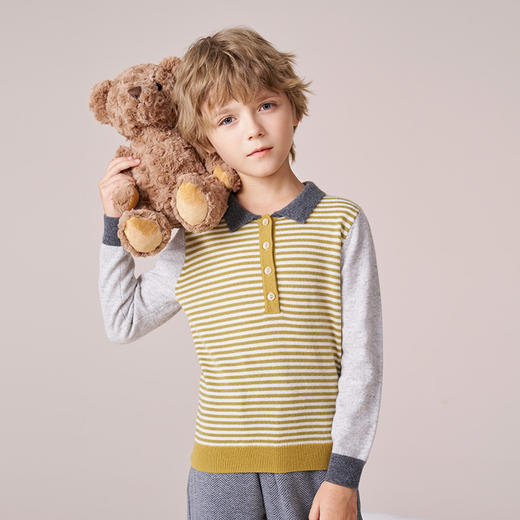 mettekids儿童100%羊绒衫2023秋冬新款男童立领针织女童条纹毛衣 商品图1