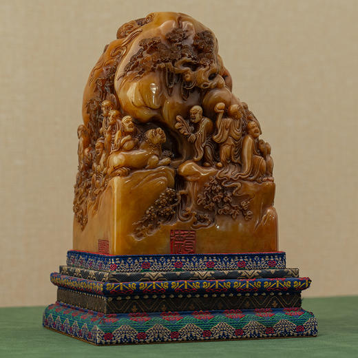 清 寿山石雕十八罗汉印章山子摆件 商品图1