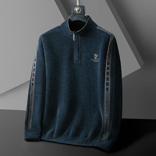 【雪尼尔】【新款DWP】大依优型大码加绒雪尼尔针织衫毛衫立领长袖T恤男装加肥加大体恤大号上衣胖子打底 商品图2