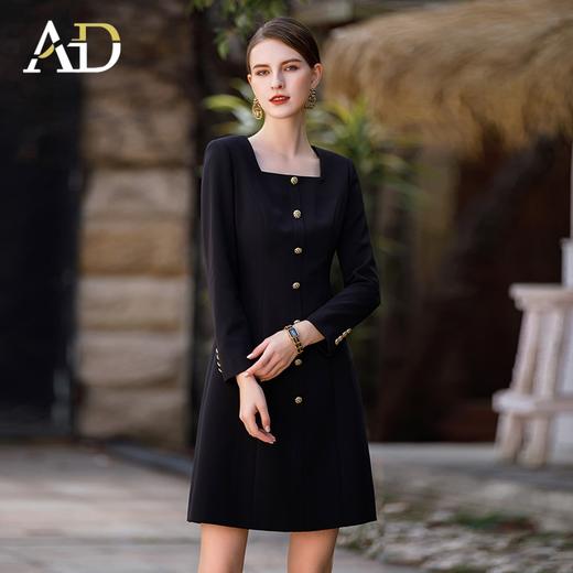 AD赫本风法式小香风连衣裙女秋季黑色显瘦方领西服裙子通勤正装裙 商品图3
