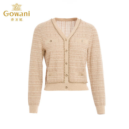 乔万尼针织衫女新款秋季小香风v领羊毛开衫上衣ET3M753 商品图4