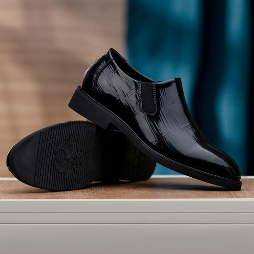 男士内增高皮鞋增高7cm套脚一脚蹬商务正装英伦系带结婚新郎鞋 商品图2