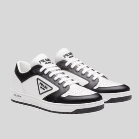 【三】PRADA 普拉达 女士 Downtown 穿孔皮革金属三角形标志休闲运动鞋 混色 1E792M 3LKG F0964