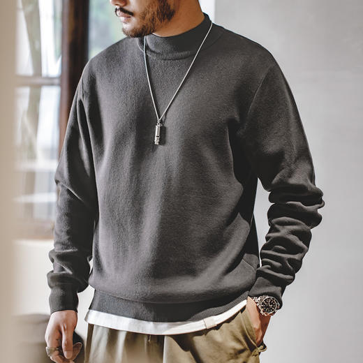 工装优选 美式休闲基础款半高领毛衣套头保暖针织打底衫男士秋冬 商品图3