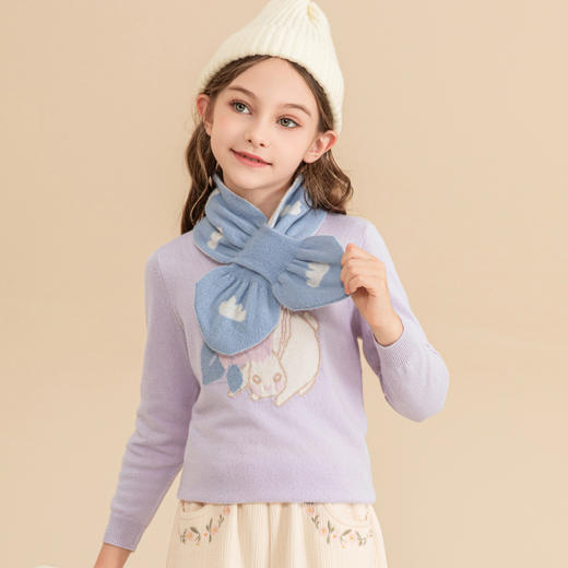 mettekids儿童100%羊绒围巾2023秋冬新款男童女童保暖交叉围脖 商品图1