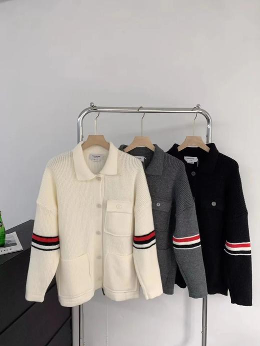 轻奢TB/布朗~秋冬情侣款美利奴粗线精纺羊翻领外套毛衣 商品图1