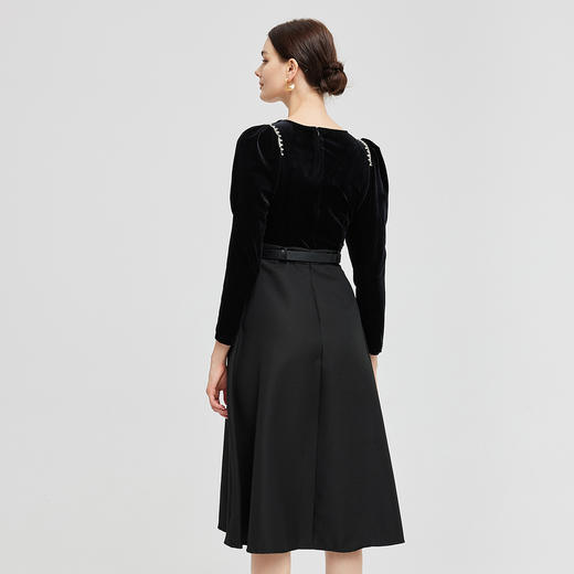 NG851斯尔丽2023秋装新款法式浪漫丝绒拼接式镶钻长袖连衣裙 商品图1