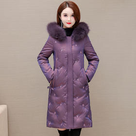 修身时尚，中长款大码羽绒服冬款长袖连帽狐狸毛领保暖羽绒服QYM-KSY-RY2173-L